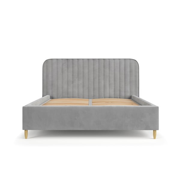 Pelēka polsterēta divvietīga gulta ar veļas kasti un redelēm 160x200 cm Noto – Maison de Rêve-image-2