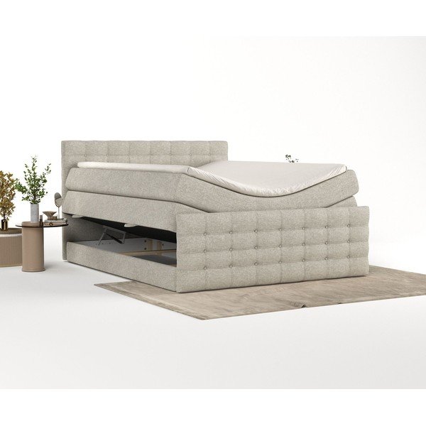 Bēša atsperu gulta ar veļas kasti 200x200 cm Blend – Maison de Rêve-image-2