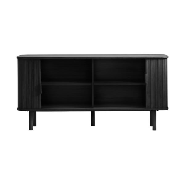 Melna zema kumode ar ozolkoka imitāciju ar bīdāmām durvīm 76x160 cm Cavo – Unique Furniture-image-3