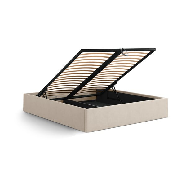 Gaiši brūna polsterēta divvietīga gulta ar veļas kasti/bez galvgaļa ar redelēm 160x200 cm Susan – Micadoni -image-3