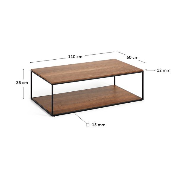 Tumša dabīga toņa žurnālgaldiņš ar valrieksta koka imitācijas galda virsmu 60x110 cm Yoana – Kave Home-image-3