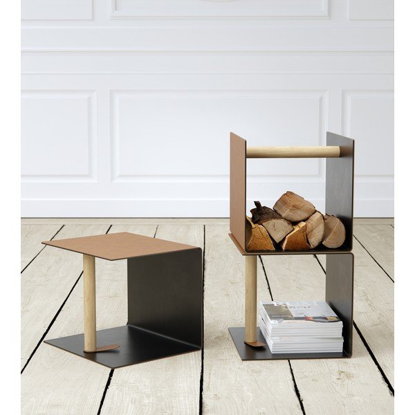 Melna/dabīga toņa dekoratīva metāla/ekoloģiskās ādas uzglabāšanas kaste 32x38x31 cm Bull – LIND DNA-image-1