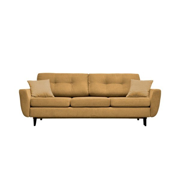 Dzeltens trīsvietīgs izlaižams dīvāns ar melnām kājām Mazzini Sofas Jasmin