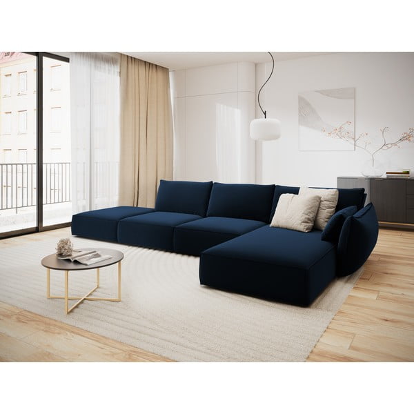 Tumši zils samta stūra dīvāns (ar labo stūri/ar zvilni) Vanda – Mazzini Sofas-image-1