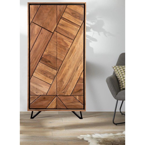 Dabīga toņa akācijas masīvkoka drēbju skapis 90x181x40 cm Ambala – Interia Home & Living-image-1