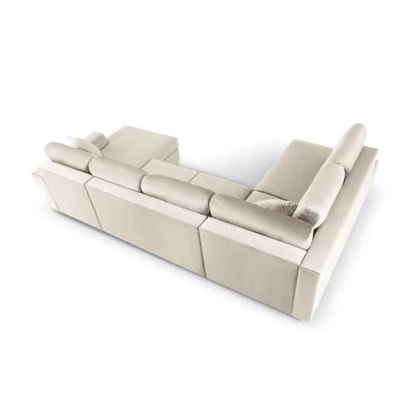 Bēšs samta salokāms stūra dīvāns ar uzglabāšanas vietu (ar kreiso stūri/U veida) Kyoto – Cosmopolitan Design-image-4