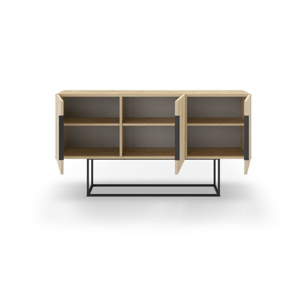 Dabīga toņa zema kumode ar ozolkoka imitāciju 150x80 cm Titan – Marckeric-image-2