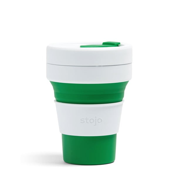 Balta un zaļa salokāma ceļojumu krūze Stojo Pocket Cup, 355 ml
