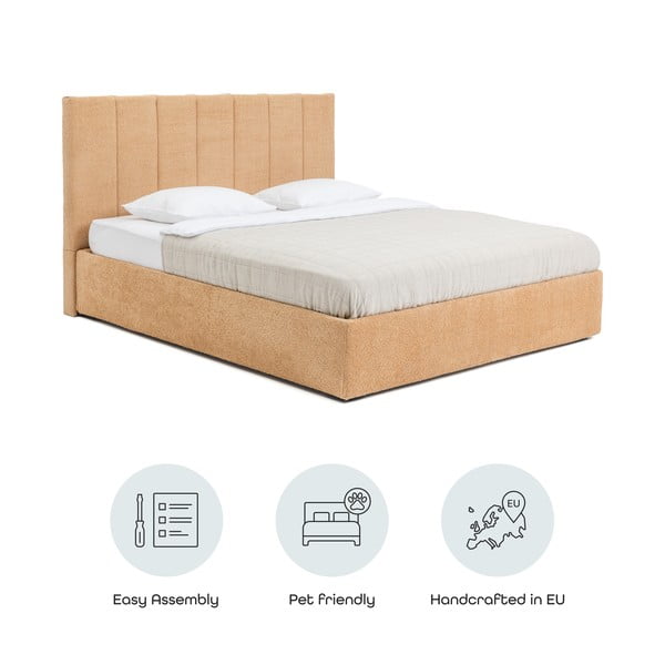 Sinepju dzeltena polsterēta divvietīga gulta ar veļas kasti un redelēm 180x200 cm Thessa Bold Line – Bonami Selection-image-4