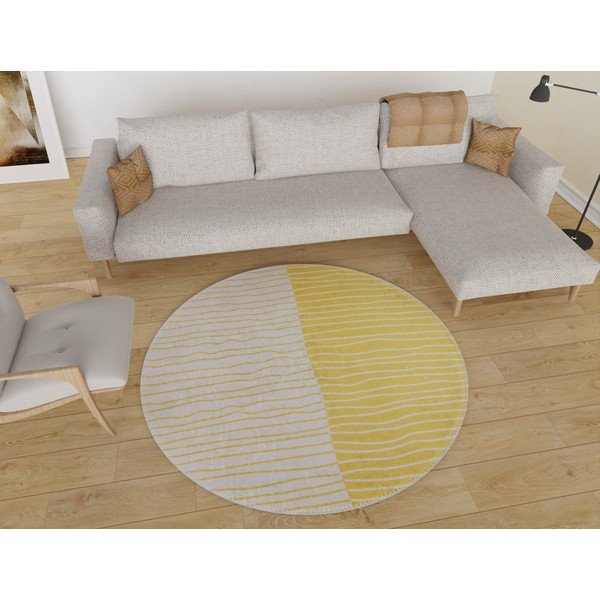 Dzeltens/krēmkrāsas mazgājams apaļš paklājs ø 80 cm Yuvarlak – Vitaus-image-1