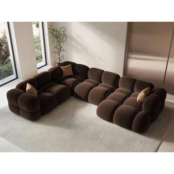 Tumši brūns samta stūra dīvāns (ar kreiso stūri/U veida) Loretto – Cosmopolitan Design-image-1
