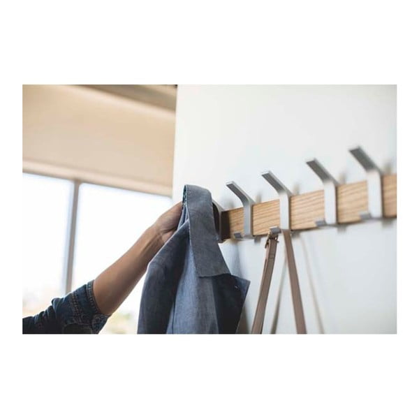 Matētas sudraba krāsas/dabīga toņa oša masīvkoka sienas pakaramais Rin – YAMAZAKI-image-2