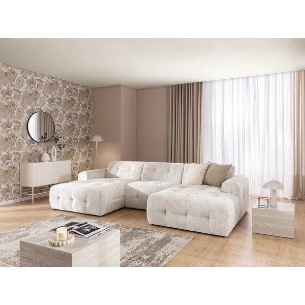 Krēmkrāsas (U veida/ar zvilni) stūra dīvāns Melva – Ropez-image-4