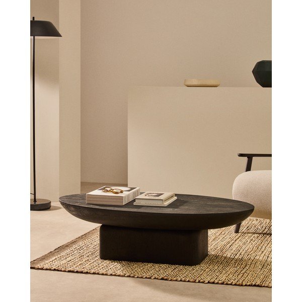 Melns akācijas masīvkoka žurnālgaldiņš 70x140 cm Ovak – Kave Home-image-1