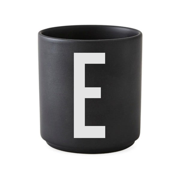 Melna porcelāna krūze Design Letters Alphabet E, 250 ml
