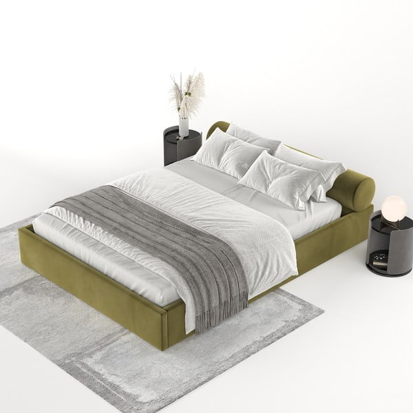 Tumši zaļa polsterēta divvietīga gulta ar veļas kasti un redelēm 160x200 cm Solvo – Maison de Rêve-image-3