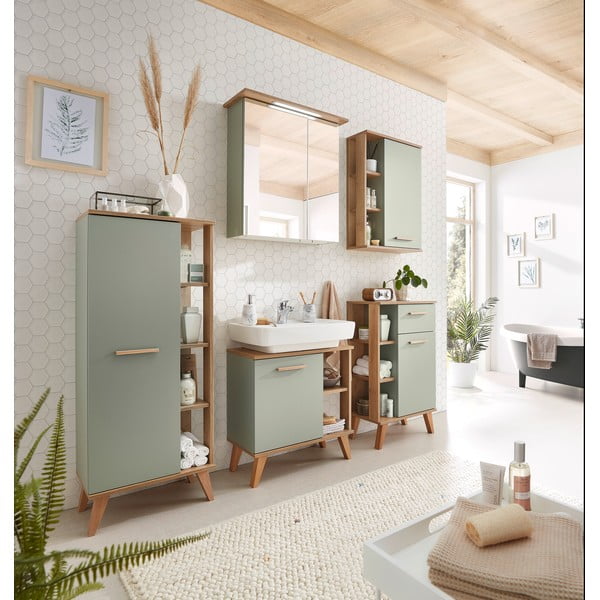 Zaļš piekaramais ozolkoka imitācijas vannas istabas skapītis 51x75 cm Set 963 - Pelipal-image-4