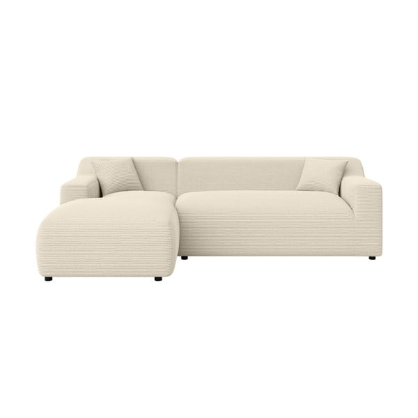 Bēšs/krēmkrāsas velveta stūra dīvāns (ar kreiso stūri/ar zvilni) Martin – Ropez