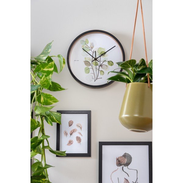 Zaļš un balts sienas pulkstenis melnā rāmī Karlsson Eucalyptus, ø 26 cm-image-1