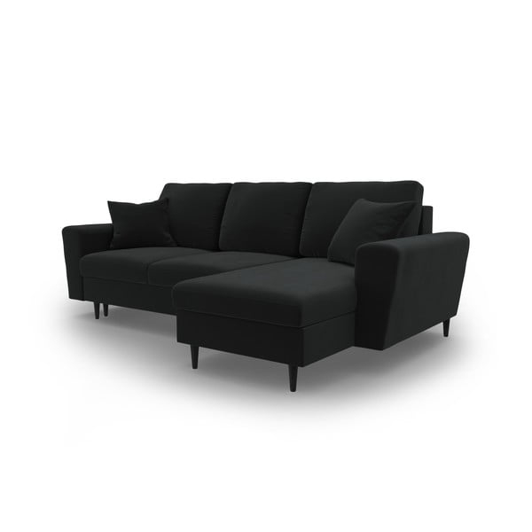 Melns samta salokāms stūra dīvāns ar uzglabāšanas vietu Kyoto – Cosmopolitan Design-image-4