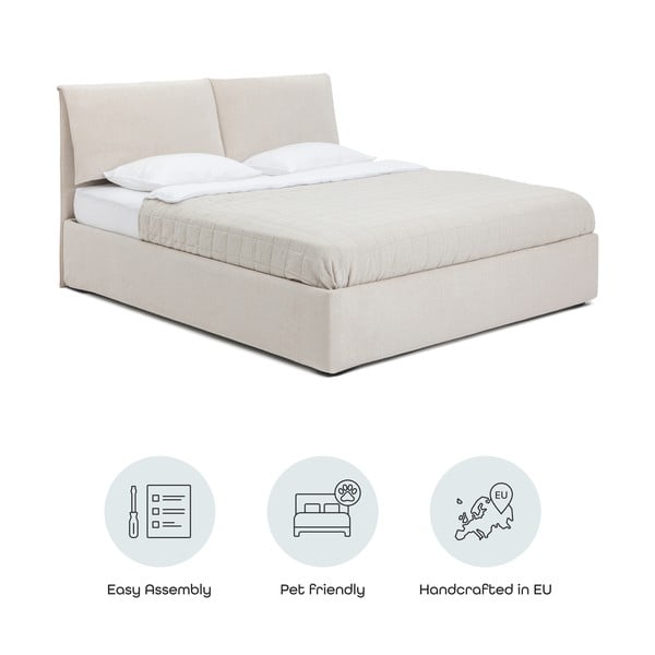 Bēša polsterēta divvietīga gulta ar veļas kasti un redelēm 180x200 cm Thessa Pillow – Bonami Selection-image-4