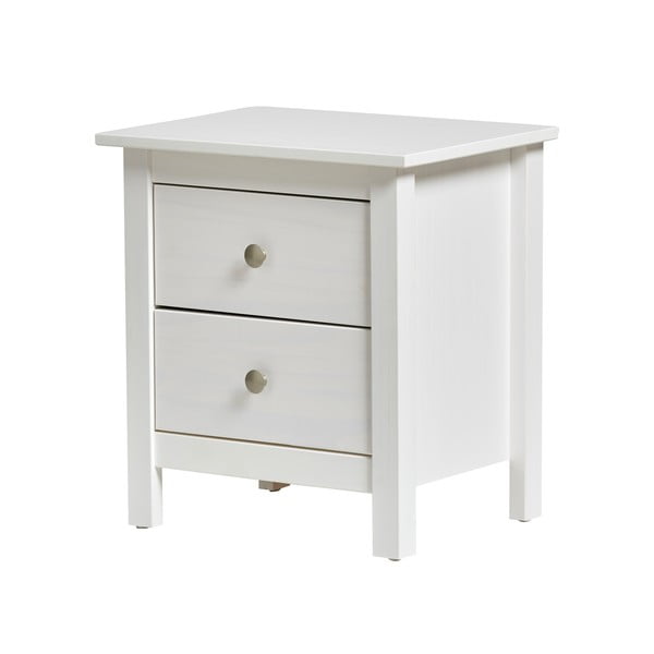 Balts priedes masīvkoka naktsgaldiņš ar 2 atvilktnēm Marckeric Berna-image-2
