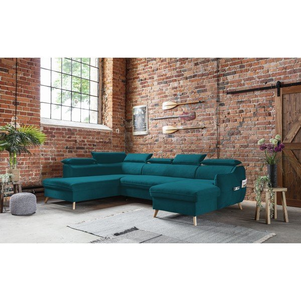 Tirkīzzils samta salokāms stūra dīvāns (ar kreiso stūri/U veida) Sweet Harmony – Miuform-image-4