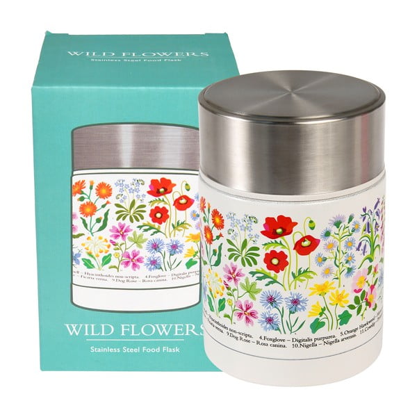 Krēmkrāsas/sudraba krāsas termoss pārtikai/bērnu 450 ml Wild Flowers – Rex London-image-2