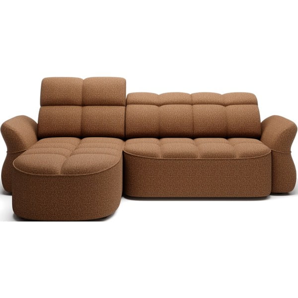 Dzeltens/brūns samta salokāms/ar uzglabāšanas vietu stūra dīvāns (ar kreiso stūri/ar zvilni) Beneth – ELTAP