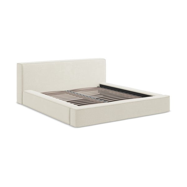 Krēmkrāsas polsterēta divvietīga gulta ar veļas kasti un redelēm 160x200 cm Noho – Makamii