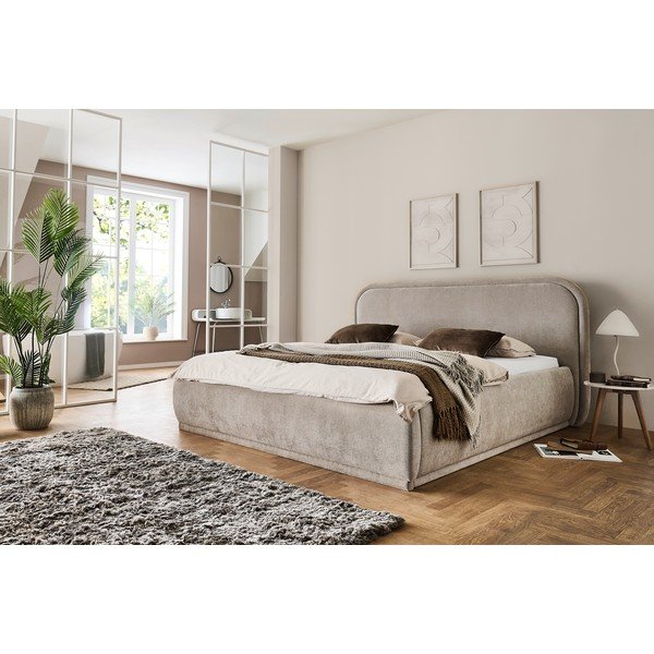 Bēša polsterēta divvietīga gulta bez režģa 160x200 cm Soma – Meise Möbel-image-1