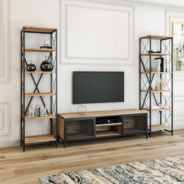 Antracīta pelēks/dabīga toņa TV plauktu komplekts 150x47 cm Maxim – Kalune Design-image-3