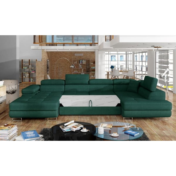 Zaļš samta salokāms/ar uzglabāšanas vietu stūra dīvāns (ar labo stūri/U veida) Rodrigo – ELTAP-image-2