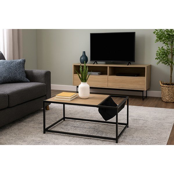 Melns/dabīga toņa žurnālgaldiņš ar ozolkoka imitāciju 60x99 cm Bayen – Bonami Essentials-image-1