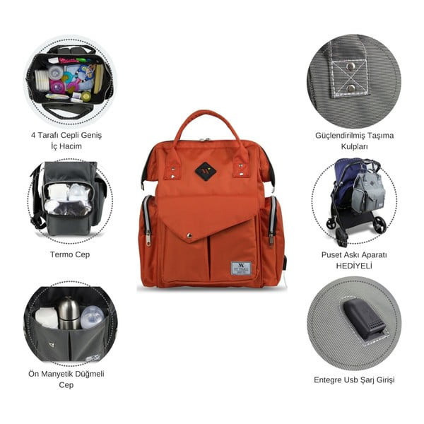 Antracīta pelēka mugursoma māmiņām ar USB portu My Valice HAPPY MOM Baby Care Backpack-image-3