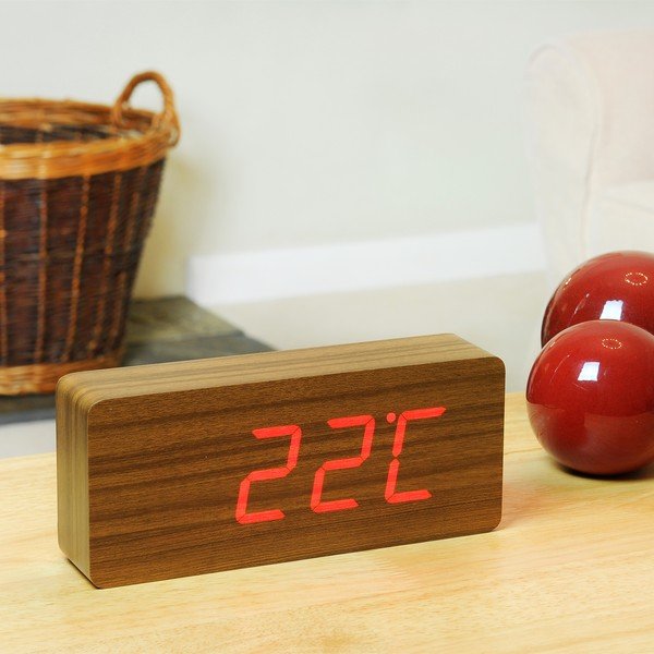Tumši brūns modinātājs ar sarkanu LED displeju Gingko Slab Click Clock-image-1