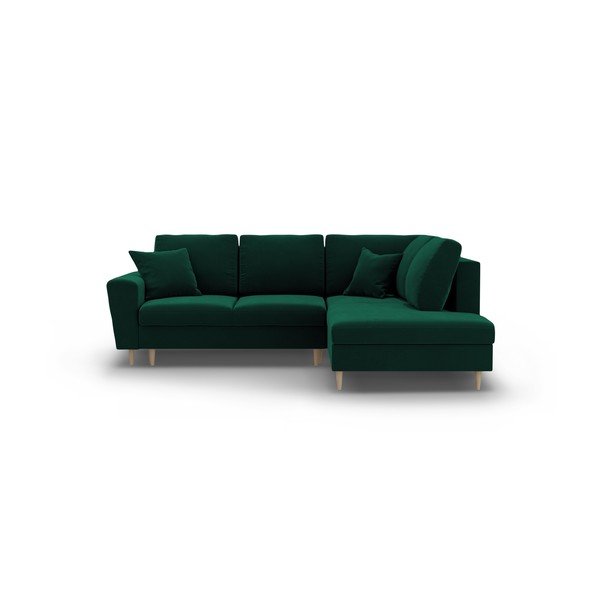 Zaļš samta salokāms stūra dīvāns ar uzglabāšanas vietu (ar labo stūri/L veida) Kyoto – Cosmopolitan Design