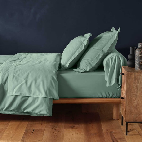 Gaiši zaļš kokvilnas palags ar gumiju 160x200 cm Lina – douceur d'intérieur-image-1