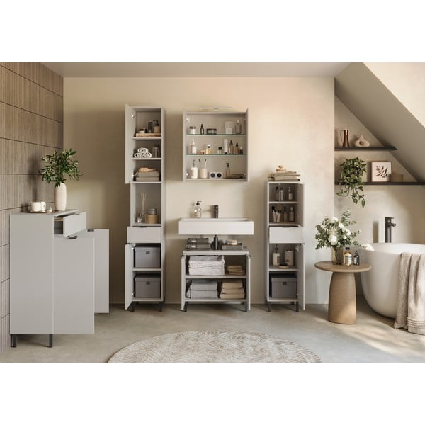 Krēmkrāsas augsts/šaurs vannas istabas skapis 30x120 cm Arcena – Germania-image-4