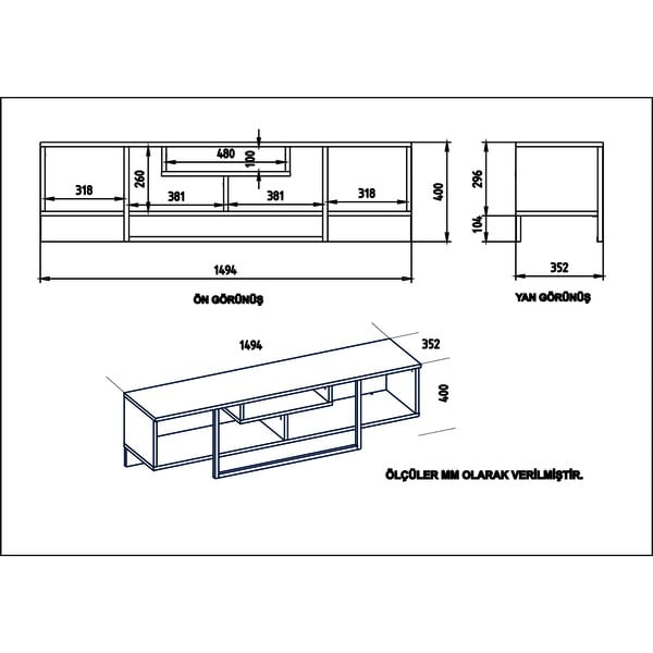 Balts TV galdiņš ar ozolkoka imitāciju 149x40 cm Asal – Kalune Design-image-4