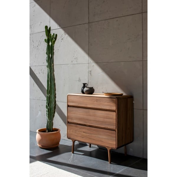 Brūna valrieksta masīvkoka kumode 90x90x45 cm Fawn – Gazzda-image-4