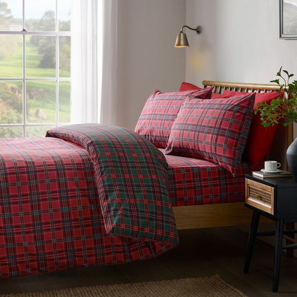 Sarkana/tumši zaļa divguļamā gultas veļa 230x220 cm Tartan Check – Catherine Lansfield