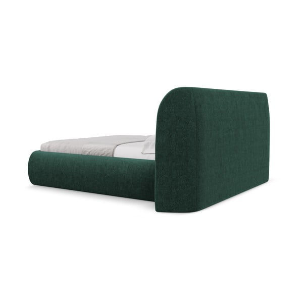 Tumši zaļa polsterēta divvietīga gulta ar veļas kasti un redelēm 180x200 cm Hauke – Makamii-image-4