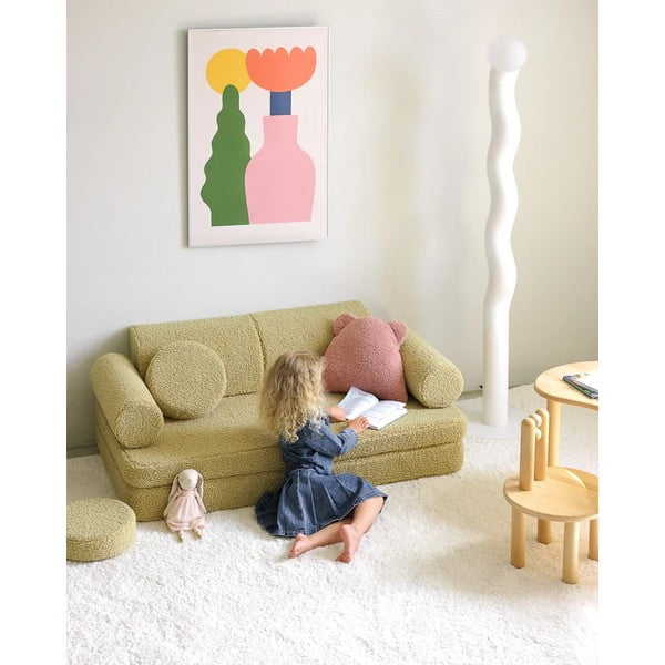 Rozā bērnu dīvāna spilvens no buklē auduma Bear – Wigiwama-image-1