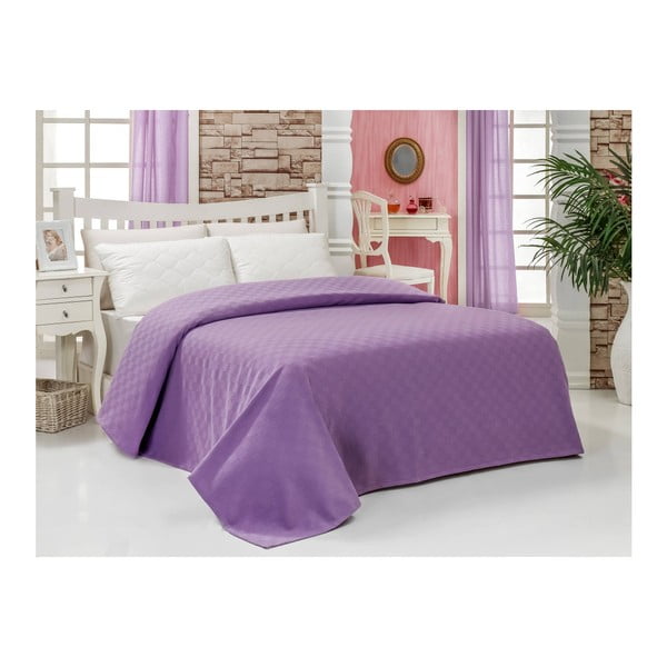 Violets kokvilnas viegls gultas pārklājs Parela, 200 x 240 cm