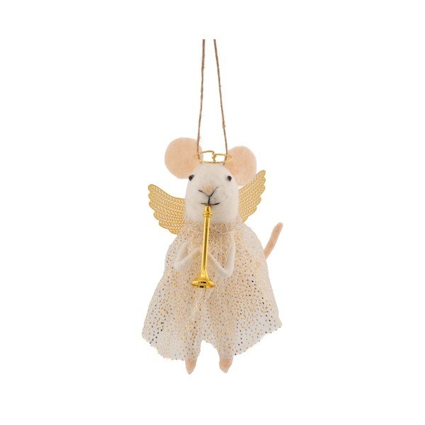 Tekstila Ziemassvētku eglītes rotājums 6 cm Angel Mouse Playing the Trumpet – Sass & Belle