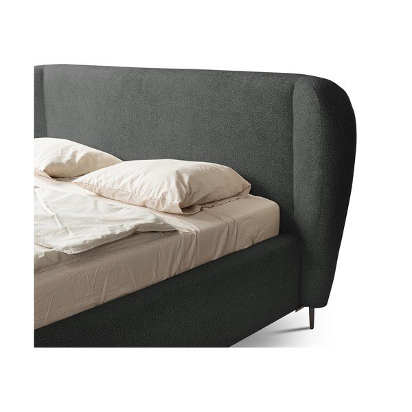 Tumši pelēka polsterēta divvietīga gulta ar redelēm 160x200 cm Makana – Makamii-image-4