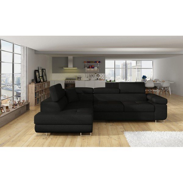 Melns salokāms/ar uzglabāšanas vietu stūra dīvāns (ar kreiso stūri/L veida) Anton – ELTAP-image-1