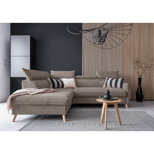 Gaiši brūns samta salokāms stūra dīvāns (ar kreiso stūri) Sweet Harmony – Miuform-image-1