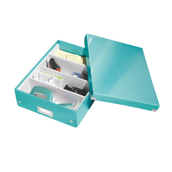 Zaļa/tirkīzzila kartona uzglabāšanas kaste ar vāku 28x37x10 cm Click&Store – Leitz